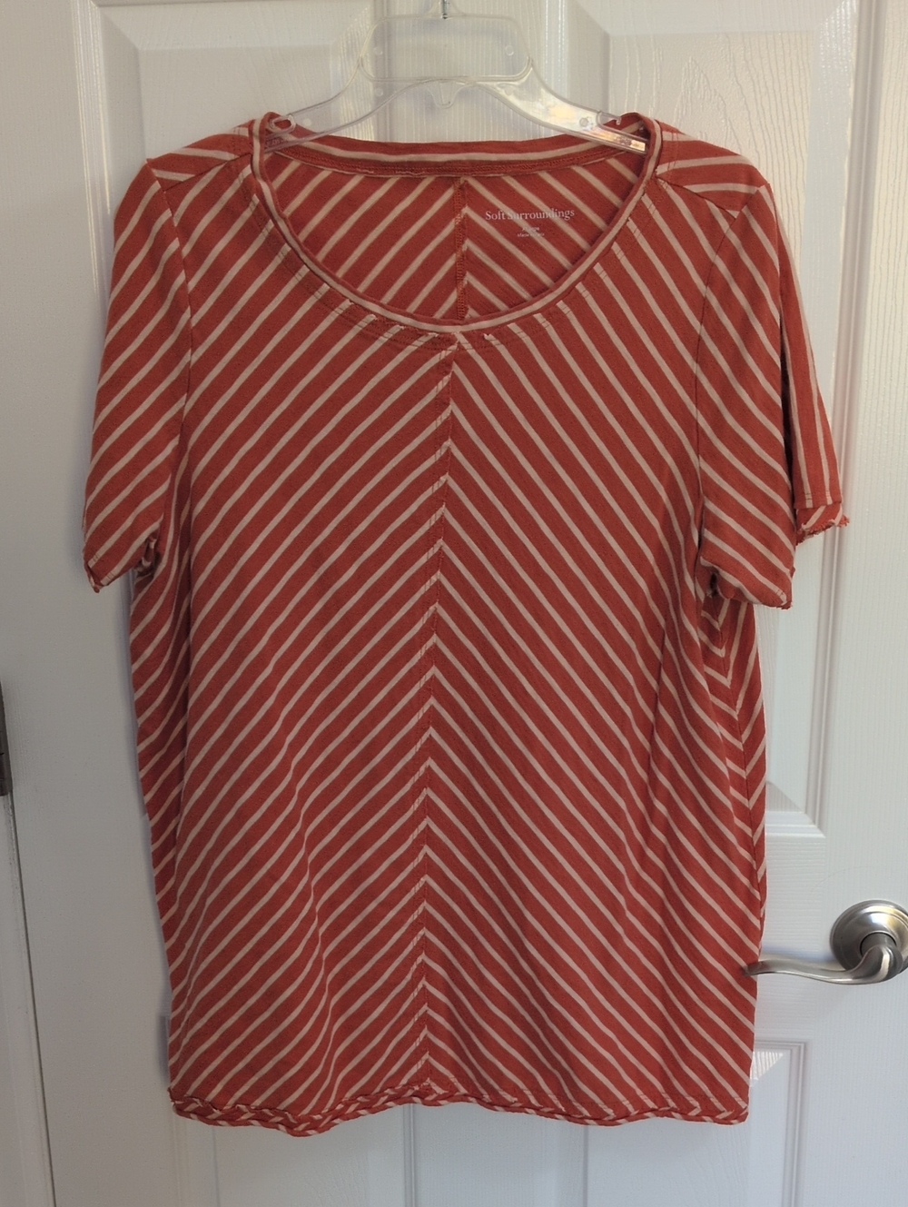 Soft Surroundings Indra Stripe Tee - Orange & White Chevron - XL